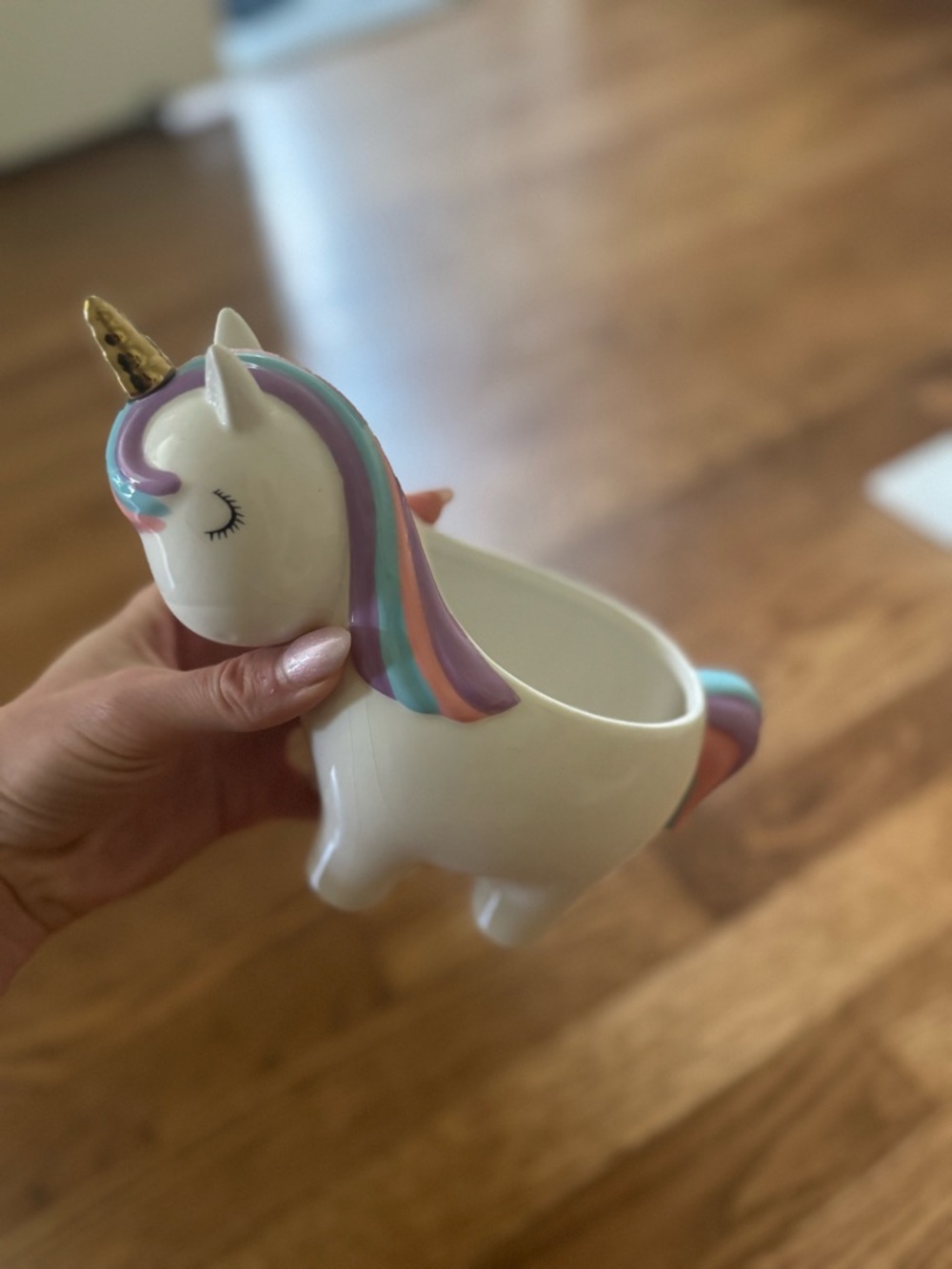 White Ceramic Unicorn Planter with Pastel Mane